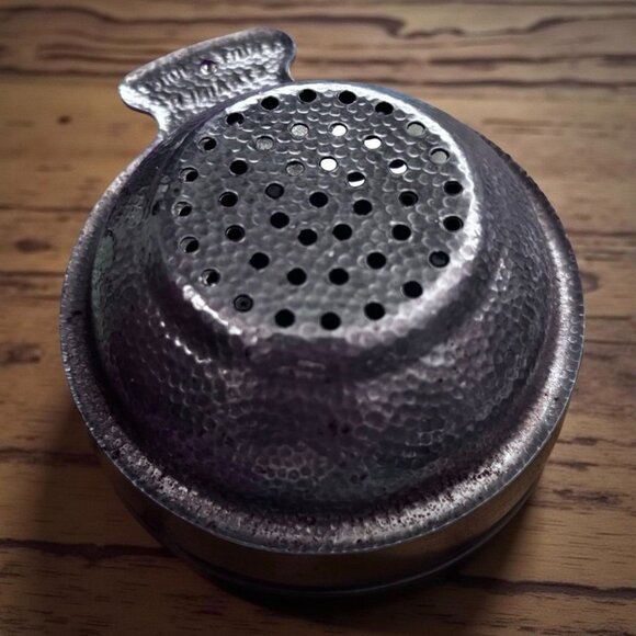 Vintage Hammered Metal Fruit Juice Strainer – 1920s–40s Tin Kitchen Gadget, Prim - Picture 2 of 6